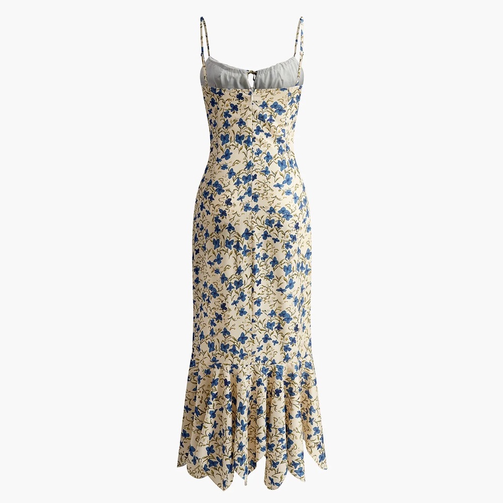 171 Floral Print Knotted Irregular Hem Long Dress - Picture 7 of 8